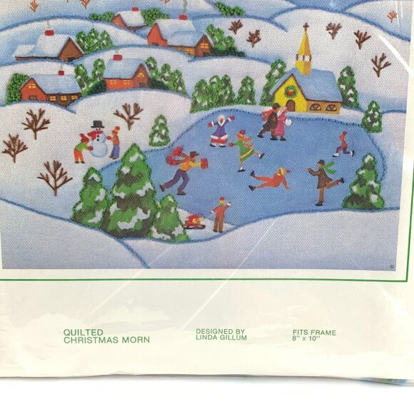 Sunset Stitchery Embroidery Kit 2101 Quilted Christmas Morn Snow Skaters Trees - Picture 4 of 5